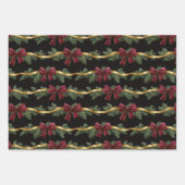 Feuille De Papier Cadeau Burgundy Red Bows Gold Ribbons Christmas (Devant 3)