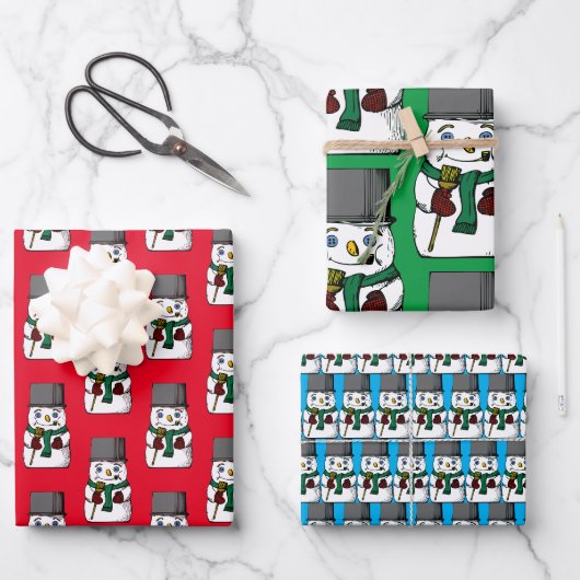 Feuille De Papier Cadeau Button Eyed Snowman (Recto)