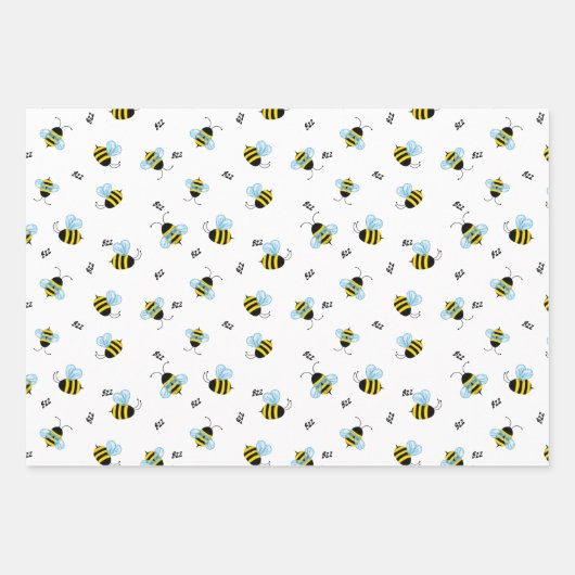 Feuille De Papier Cadeau Buzzing Bees mignonne Garden Bug Imprimer (Devant 3)
