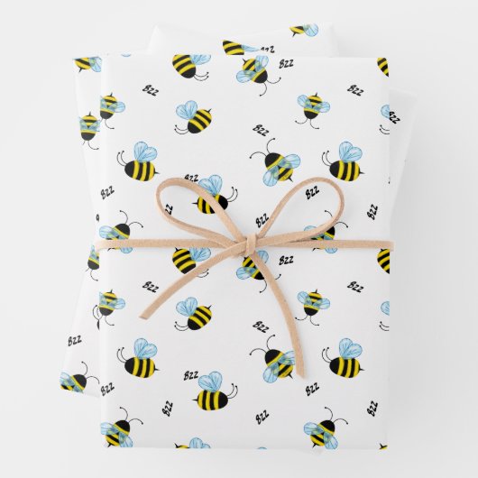 Feuille De Papier Cadeau Buzzing Bees mignonne Garden Bug Imprimer (En situation)