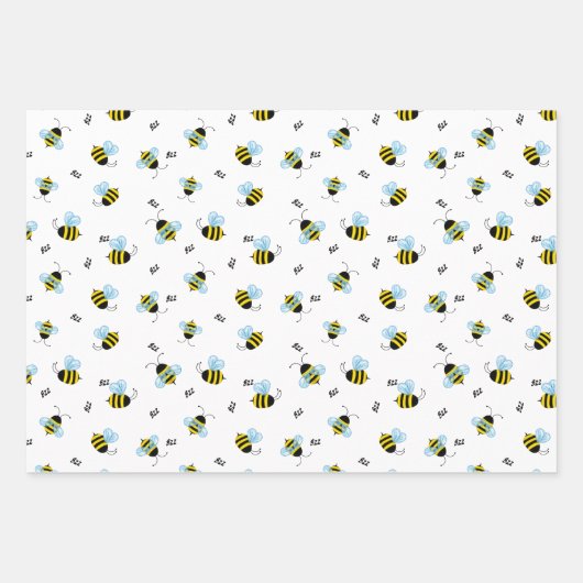 Feuille De Papier Cadeau Buzzing Bees mignonne Garden Bug Imprimer (Devant)