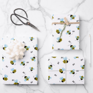 Feuille De Papier Cadeau Buzzing Bees mignonne Garden Bug Imprimer