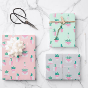 Feuille De Papier Cadeau Cactus Pastel Succulent Plante Abstrait Thème