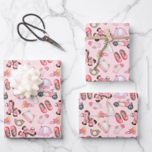Feuille De Papier Cadeau Cadeau de Bébé Fille Motif Vêtements Bain de Bébé