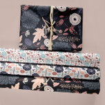 Feuille De Papier Cadeau Cadeau de découpage trio végétal<br><div class="desc">Trio floral botanique imprimé en noir,  bleu,  rose de Studio Posies. Ces motifs présentent des fleurs et des feuilles,  des bourgeons et des fleurs.</div>