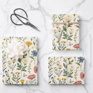 Feuille De Papier Cadeau Cadeau de fleurs sauvages pastel Cottagecore