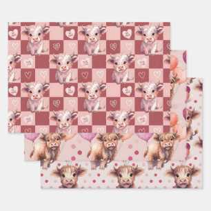 Feuille De Papier Cadeau Cadeau de la Saint-Valentin Vache des Highlands Cœ