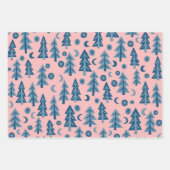 Feuille De Papier Cadeau Cadeau de motif d'arbres rose et bleu de vacances (Devant 3)