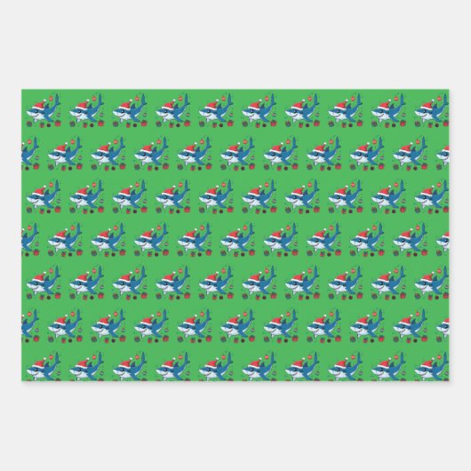 Feuille De Papier Cadeau Cadeau de Noël de Shark Santa Hat (Devant)