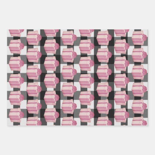 Feuille De Papier Cadeau Cadeau de Noël Plaid Buffalo | Rose (Devant 2)