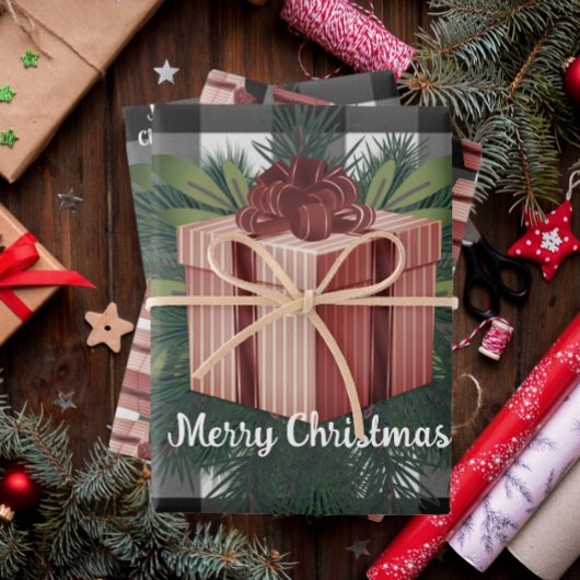Feuille De Papier Cadeau Cadeau de Noël Plaid Buffalo | Rouge