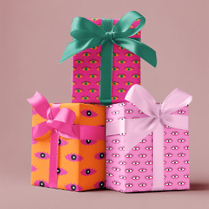 Feuille De Papier Cadeau Cadeau de vacances Motif rose et orange funky Eye