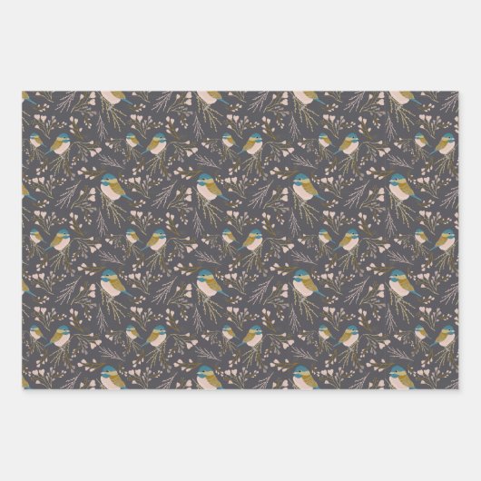 Feuille De Papier Cadeau Cadeau Découpage Trio Chickadee Cute (Devant 2)