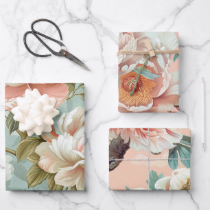 Feuille De Papier Cadeau Cadeau Floral Pastel Pivoine Vintage