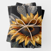 Feuille De Papier Cadeau Cadeau mariage Silver & Gold Sunflower (En situation)