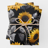 Feuille De Papier Cadeau Cadeau mariage Silver & Gold Sunflower (En situation)