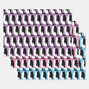 Feuille De Papier Cadeau Cadeau noir blanc Motif de pingouin