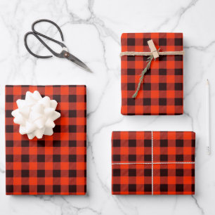 Feuille De Papier Cadeau Cadeau Plaid Buffalo noir et rouge