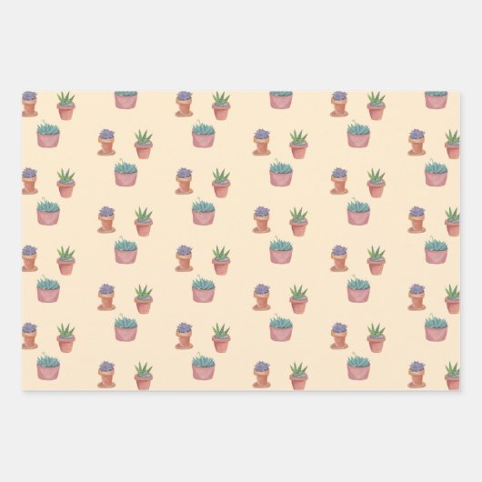 Feuille De Papier Cadeau Cadeau Plante en pots Succulents et cactus Aquarel (Devant)