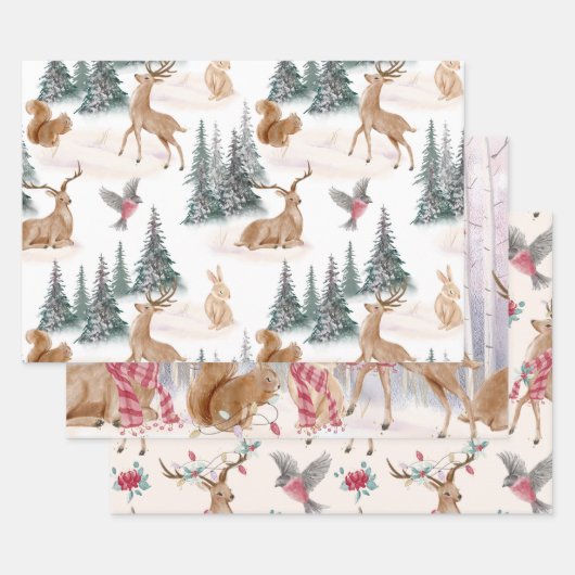Feuille De Papier Cadeau Cadeau Reindeer Arbre de Noël (Lot)