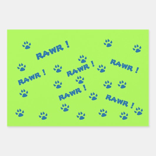 Feuille De Papier Cadeau Cadeau Vert Bleu Dinosaure Paw Rawr (Devant 3)