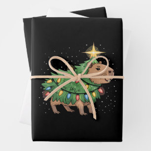 Feuille De Papier Cadeau Cadeaux de Noël Capybara Capy drôle d'arbre de Noë