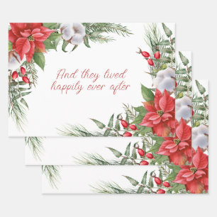 Feuille De Papier Cadeau Cadre Poinsettia rouge de Noël personnalisé