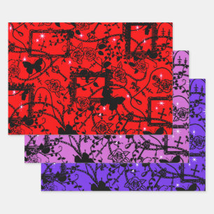 Feuille De Papier Cadeau Cadres Et Papillons Rose Gothiques