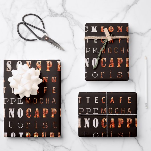 Feuille De Papier Cadeau Café Brown moderne Espresso Cappuccino Script (Recto)
