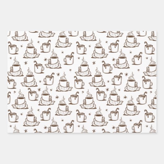 Feuille De Papier Cadeau Café chaud Brown Motif sans joint (Devant 3)