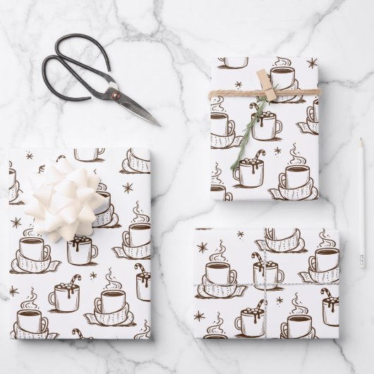 Feuille De Papier Cadeau Café chaud Brown Motif sans joint (Recto)
