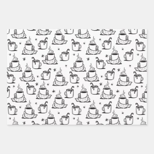 Feuille De Papier Cadeau Café chaud mignon Motif sans joint (Devant 3)