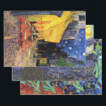 Feuille De Papier Cadeau Café de nuit Van Gogh, Starry Night et Irises<br><div class="desc">Starry Night,  The Cafe Terrace sur la Place du Forum et Irises de Vincent van Gogh.</div>