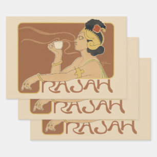 Feuille De Papier Cadeau Café Rajah Art Nouveau vintage, Dame avec du café