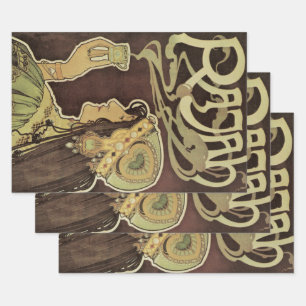 Feuille De Papier Cadeau Café Rajah Art Nouveau vintage, femme avec café