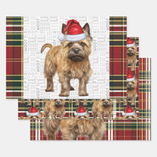 Feuille De Papier Cadeau Cairn Terrier Chien de Noël Rouge Vert Plaid (Lot)