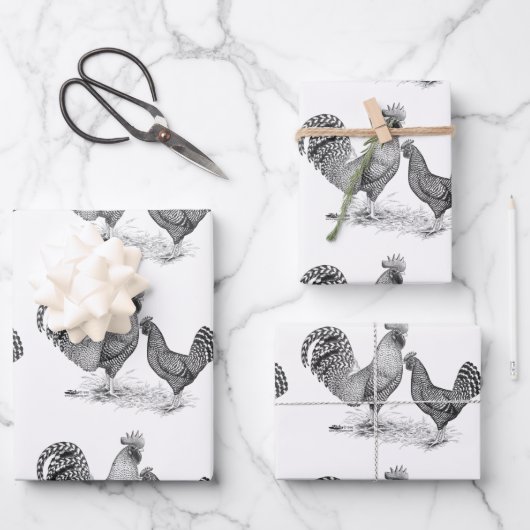 Feuille De Papier Cadeau California Gray Rooster and Hen (Recto)