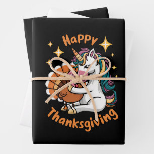 Feuille De Papier Cadeau Câlins de licorne mignonne à la dinde Bonne Action