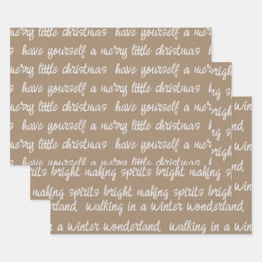 Feuille De Papier Cadeau Calligraphie blanche Chanson de Noël Versets Kraft (Lot)