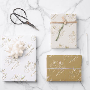 Feuille De Papier Cadeau Calligraphie moderne or intemporel et mariage blan