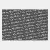 Feuille De Papier Cadeau Calligraphie noir et blanc moderne Arbre de Noël (Devant 3)