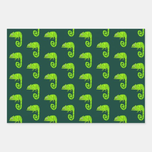 Feuille De Papier Cadeau Caméléon vert mignon (Devant 3)