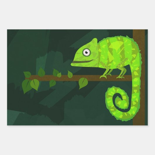 Feuille De Papier Cadeau Caméléon vert mignon (Devant)