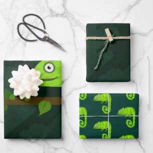Feuille De Papier Cadeau Caméléon vert mignon