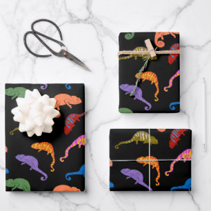 Feuille De Papier Cadeau Caméléons Reptiles Colorés Lézards Enfants 
