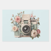 Feuille De Papier Cadeau Camera with Flowers Retro Pastel Image (Devant)
