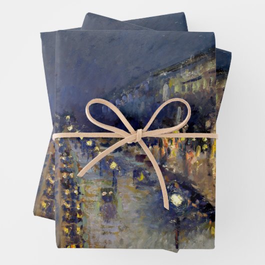 Feuille De Papier Cadeau Camille Pissarro - Boulevard Montmartre en nuit (En situation)