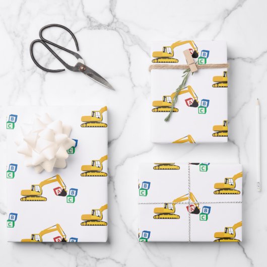 Feuille De Papier Cadeau Camion de construction d'excavateur ABC (Recto)