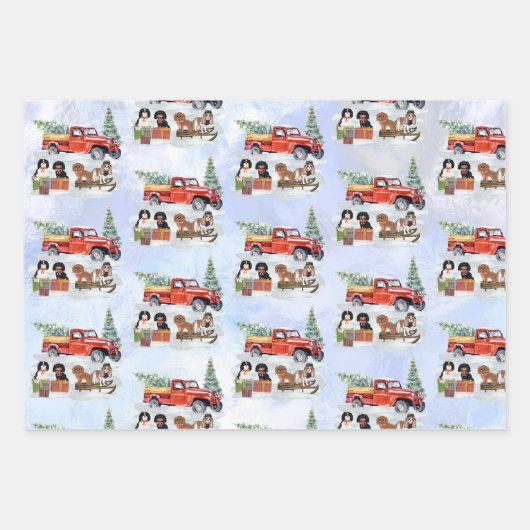 Feuille De Papier Cadeau Camion d'hiver Cavalier King Charles Spaniels (Devant 3)