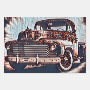 Feuille De Papier Cadeau Camion Rustique Grunge - Une beauté Vintage
